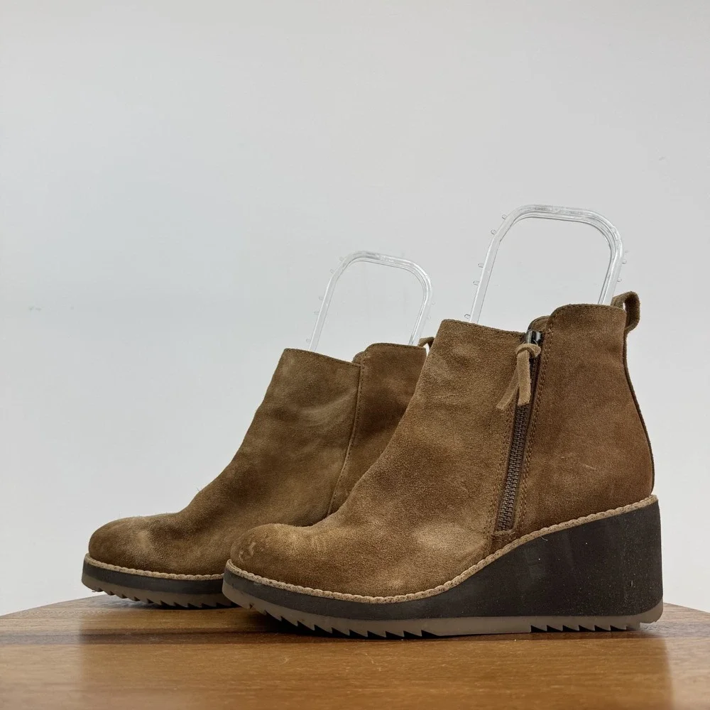 Womens Sofft Emeline Waterproof Brown Leather Wedge Ankle Booties Size 8‎ M GUC